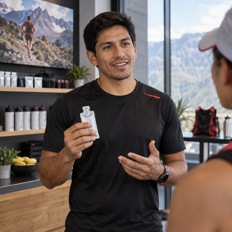 Asesor de nutrición deportiva orientando a una corredora